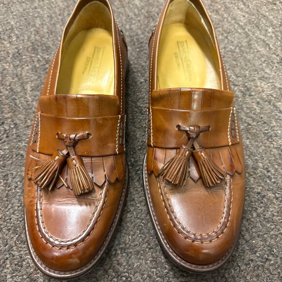 Mens Johnston & Murphy Cellini Brown Leather Tasseled Shoes Loafers Size 8 1/2 - Picture 1 of 8